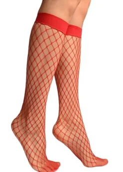 Clearance Andrea Bucci Fishnet Knee Highs Red