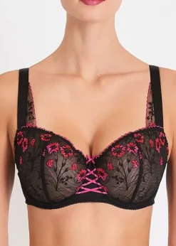 Fashion Aubade Allee Des Plaisirs Comfort Half Cup Bra Black Pink Embroidery