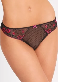 New Aubade Allee Des Plaisirs Thong Black Pink Embroidery