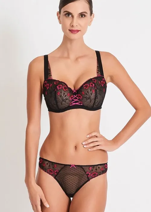 Hot Aubade Allee Des Plaisirs Comfort Half Cup Bra Black Pink Embroidery