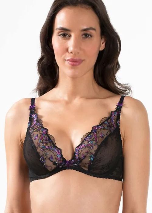 New Aubade Femme Romantique Comfort Plunge Triangle Bra Noir Venus