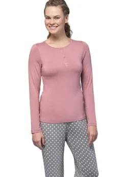 New Blackspade Noir Olivia Long Sleeve Pyjama Set Dusky Pink Grey Spot