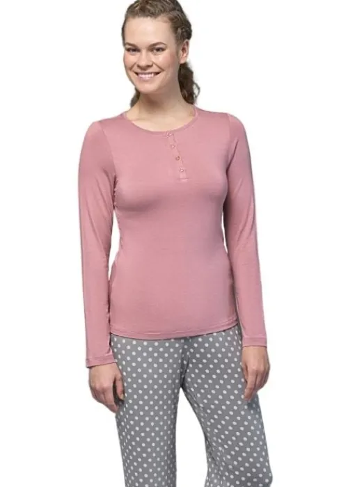 New Blackspade Noir Olivia Long Sleeve Pyjama Set Dusky Pink Grey Spot