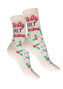 Fashion Charnos Holly Jolly Christmas Stud Socks Beige Mix