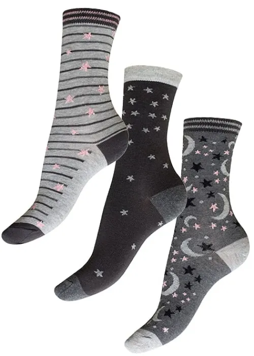 Best Charnos Moon And Stars Socks 3Pp Charcoal Mix
