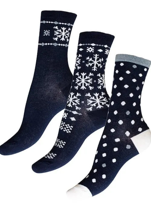 Discount Charnos Snowflake Gift Set Socks 3 Pair Pack Socks Navy Mix