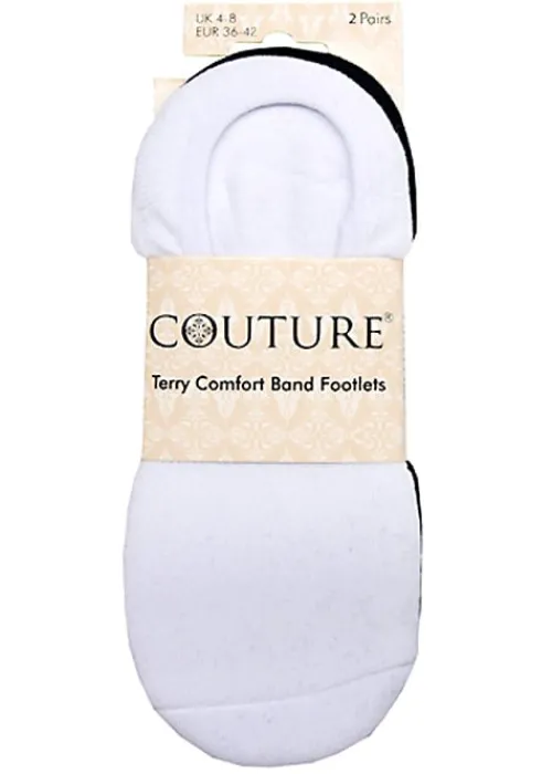 Online Couture Terry Comfort Band Footlets 2 Pair Pack Black