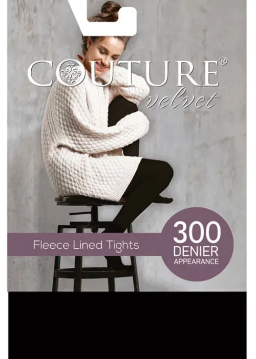 New Couture Velvet Feel 300 Fleece Lined Tights Black