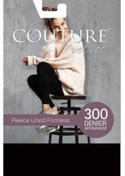 Outlet Couture Velvet Feel 300 Fleece Lined Footless Tights Black