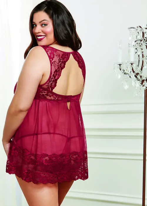 New Dreamgirl Mesh Slip With Thong Garnet