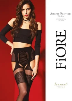 New Fiore Amour Sauvage Suspender Tights Black