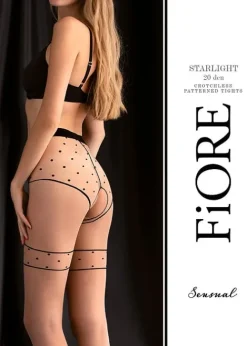 Clearance Fiore Starlight 20 Crotchless Tights Nude Black