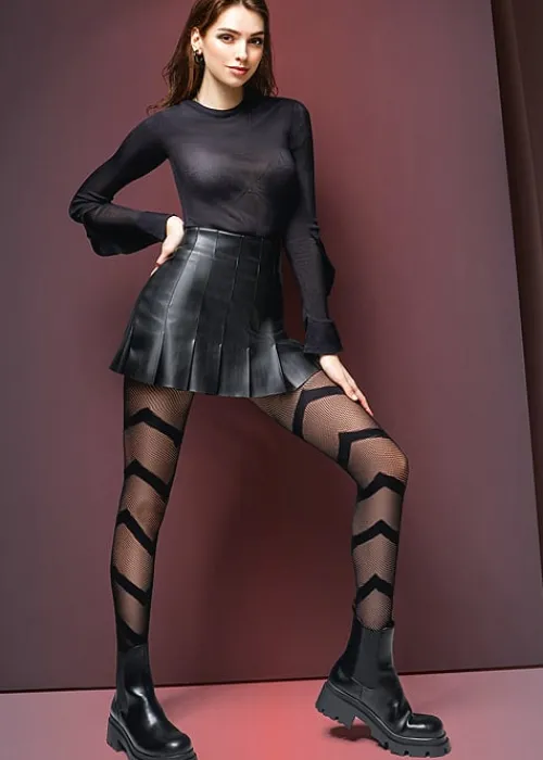 Clearance Giulia Fashion Net Chevron Tights Black