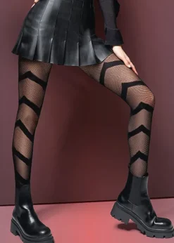 Clearance Giulia Fashion Net Chevron Tights Black