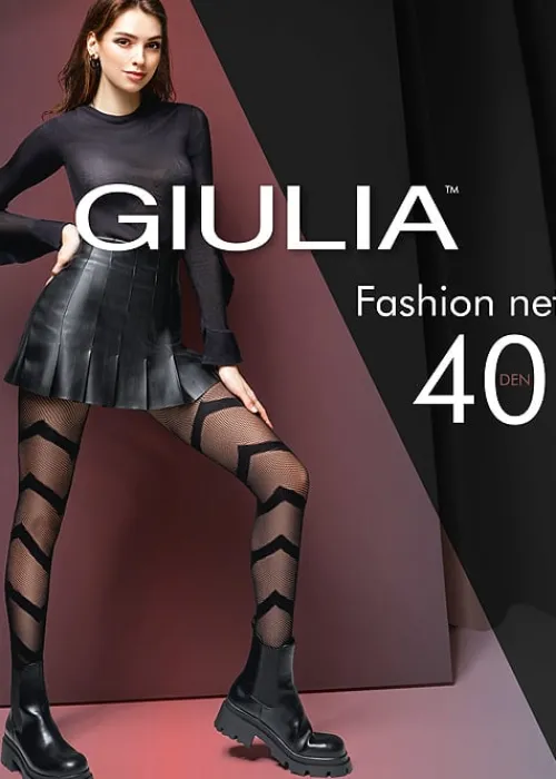 Clearance Giulia Fashion Net Chevron Tights Black