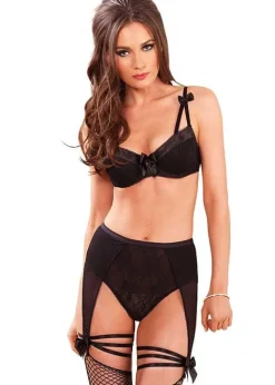 Discount Leg Avenue 2 Piece Padded Bra With Garter Panty Black