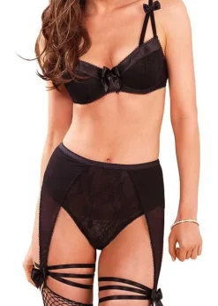 Discount Leg Avenue 2 Piece Padded Bra With Garter Panty Black