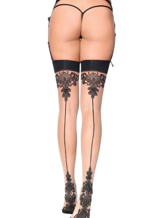 Shop Leg Avenue Baroque Cuban Heel Stocking Nude