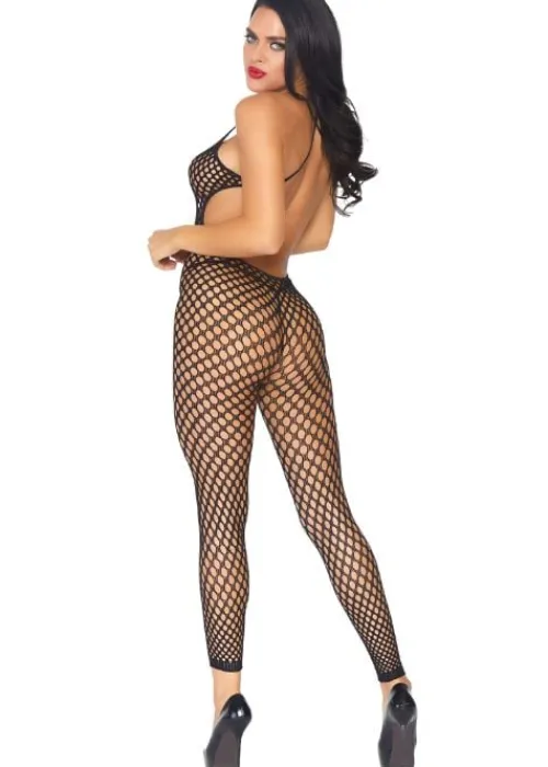 Shop Leg Avenue Crochet Net Footless Bodystocking Black
