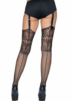 Discount Leg Avenue Decorative Fishnet Backseam Stockings Black