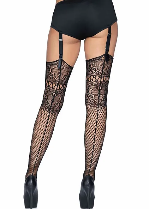 Discount Leg Avenue Decorative Fishnet Backseam Stockings Black