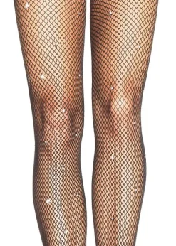 Shop Leg Avenue Fishnet Tights With Rhinestone Detail Black