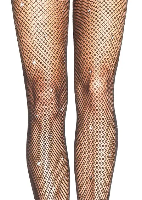 Shop Leg Avenue Fishnet Tights With Rhinestone Detail Black