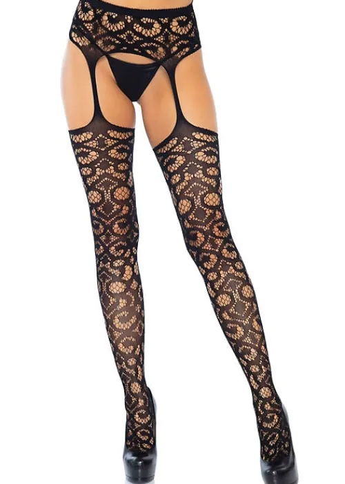 Shop Leg Avenue Gia Lace Garter Belt Stockings Black