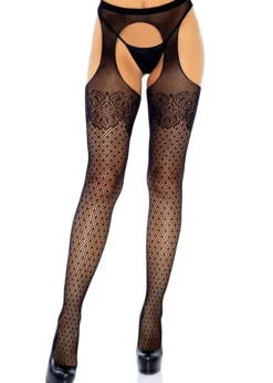 Shop Leg Avenue Lux Dot Suspender Tights Black