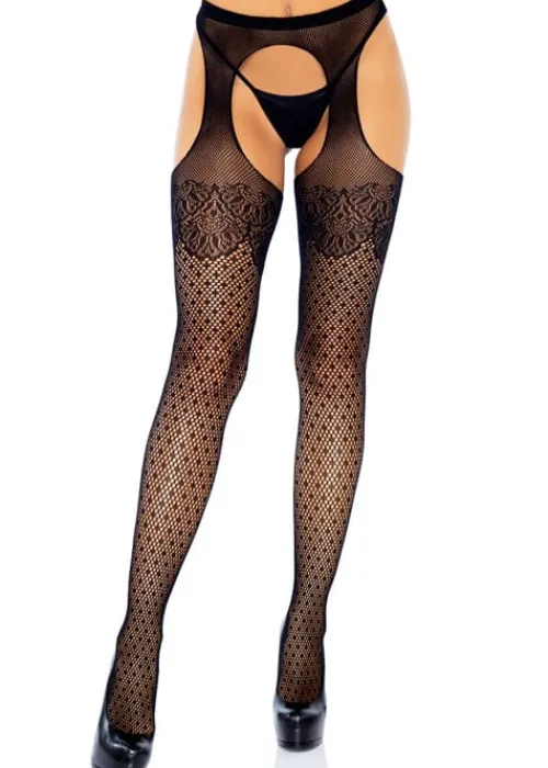 Shop Leg Avenue Lux Dot Suspender Tights Black