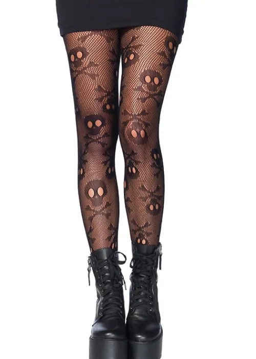 Outlet Leg Avenue Pirate Skull Fishnet Tights Black