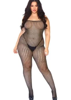 Cheap Leg Avenue Seamless Crochet Net Spaghetti Strap Bodystocking Black