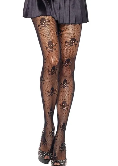 Discount Leg Avenue Skull Micronet Tights Black