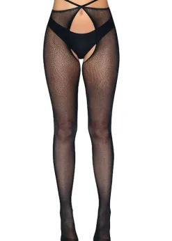 New Leg Avenue Strappy Crotchless Fishnet Tights Black