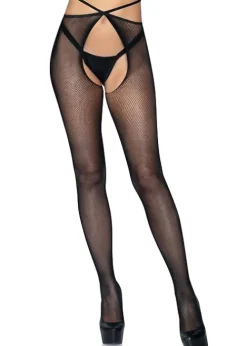 New Leg Avenue Strappy Crotchless Fishnet Tights Black