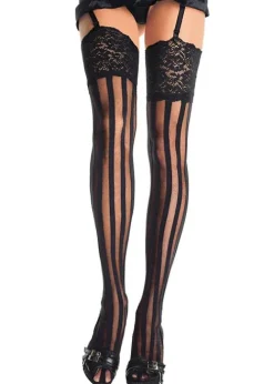New Leg Avenue Vertical Stripe Stockings Black