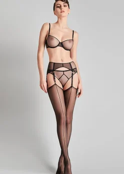 Best Maison Close Cut And Curled Back And Front Seamed Stockings Black Black Seam