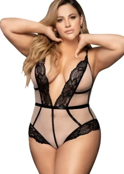 Fashion Mary Portas Mapale Bare Mesh Plunge Teddy Nude Black