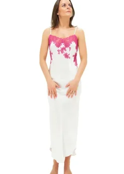 Outlet Marjolaine Silk And French Lace Nightgown Ivory Ivory Fuchsia