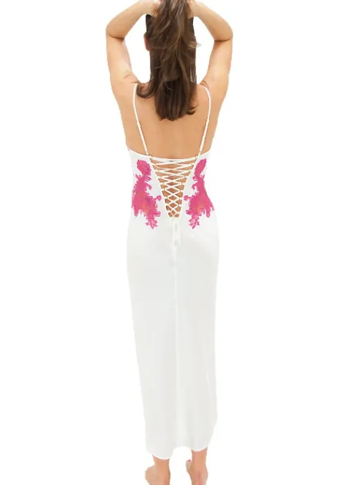 Outlet Marjolaine Silk And French Lace Nightgown Ivory Ivory Fuchsia