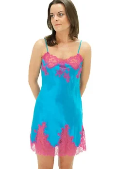 New Marjolaine Silk And French Lace Chemise Ocean Ocean Fuchsia