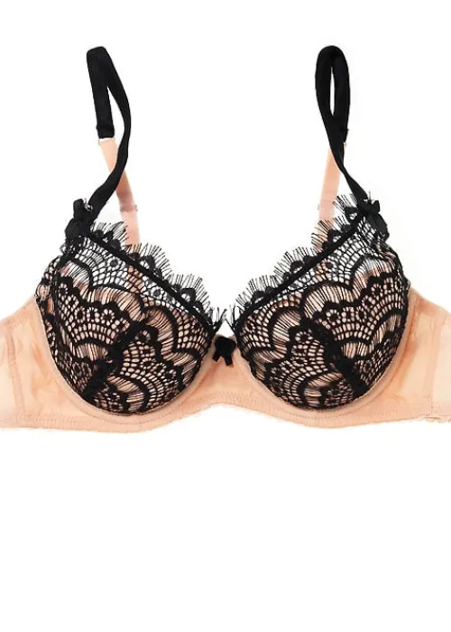 Best Sale * Mimi Holliday Bisou Bisou Zoo Padded Super Plunge Bra Apricot Black