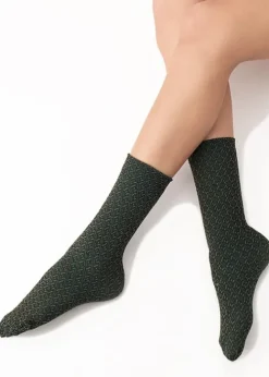 Discount Oroblu Texture Jacquard Ankle High Green Jacquard