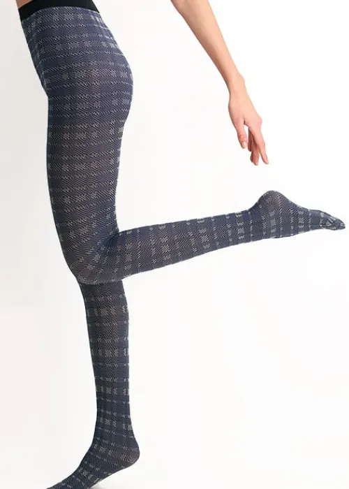 Flash Sale Oroblu Texture Tartan Tights Blue Tartan