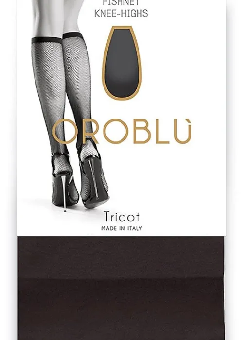 New Oroblu Tricot Fishnet Knee Highs Black