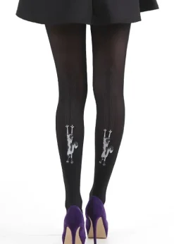 Store Pamela Mann Flocked Climbing Cats Tights Black