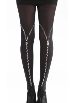 Cheap Pamela Mann Flocked Zip Tights Black