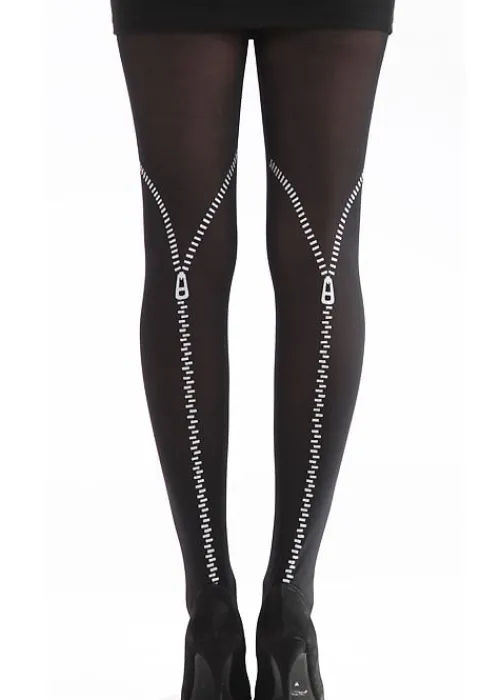 Cheap Pamela Mann Flocked Zip Tights Black