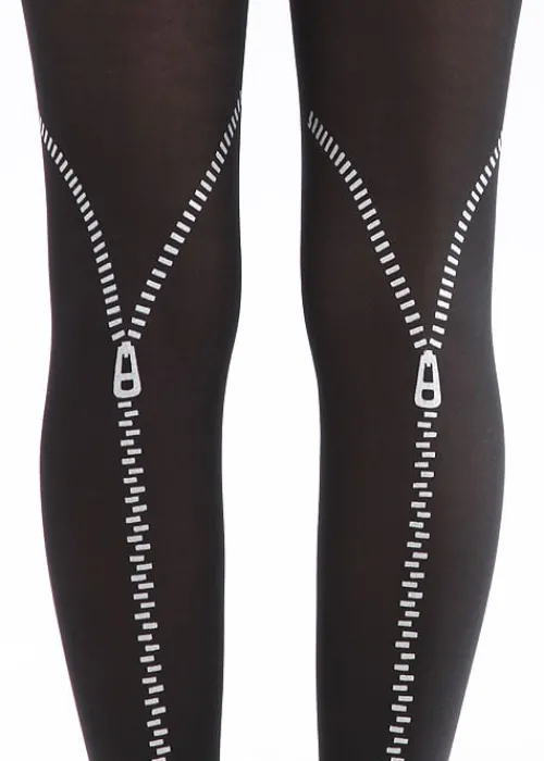 Cheap Pamela Mann Flocked Zip Tights Black