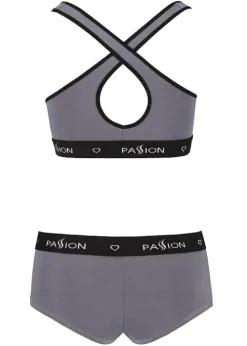 Best Passion Sports Edition Cross Racer Back Bra And Boyshort Set Dark Grey
